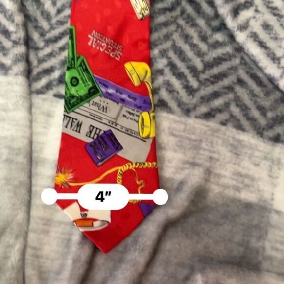 Vintage 1992 Nicole Miller Silk Tie Red Wall Street Theme - Picture 5 of 5